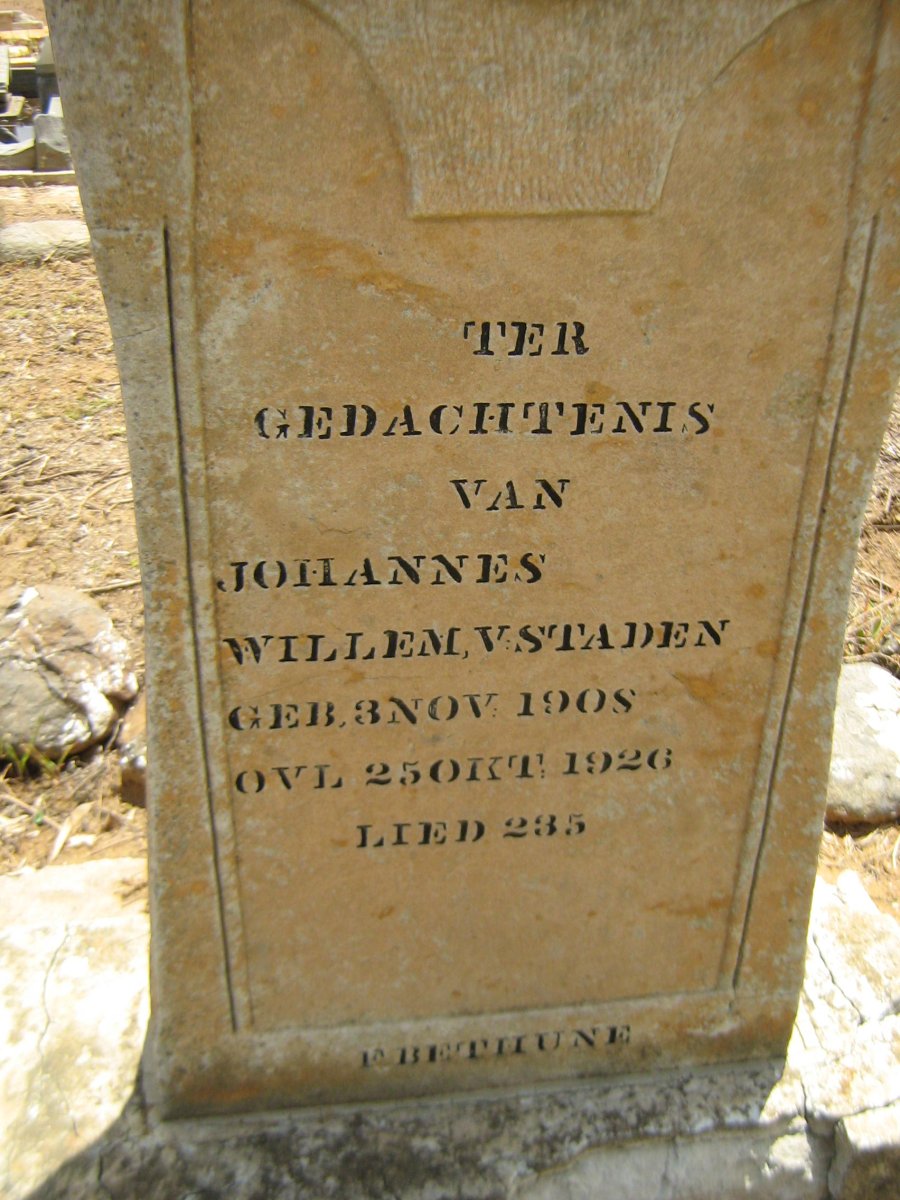 STADEN Johannes Willem, v. 1908-1926