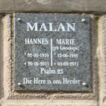 MALAN Hannes 1934-2011 &amp; Marie LABUSCHAGNE 1942-2015