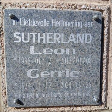 SUTHERLAND Leon 1936-2013 & Gerrie 1934-2024