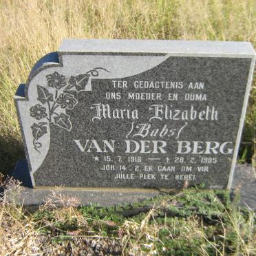 BERG Maria Elizabeth, van der 1916-1985