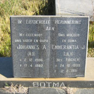 BOTMA Johannes A. 1906-1982 &amp; Emmerantia J. FISCHER 1909-1991