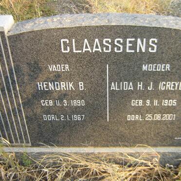 CLAASSENS Hendrik B. 1890-1967 &amp; Alida H.J. GREYLING 1905-2001