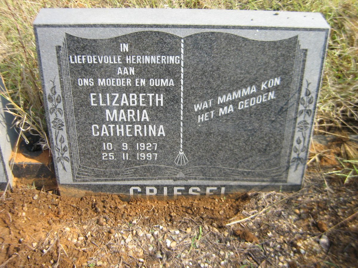 GRIESEL Elizabeth Maria Catherina 1927-1997