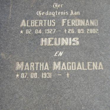 HEUNIS Albertus Ferdinand 1927-2002 &amp; Martha Magdalena 1931-