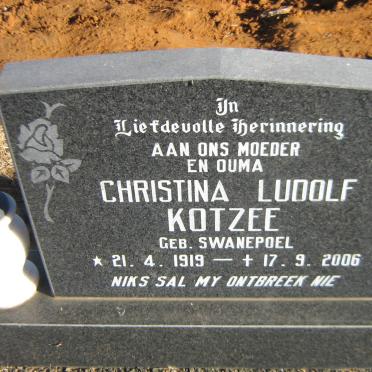 KOTZEE Christina Ludolf nee SWANEPOEL 1919-2006