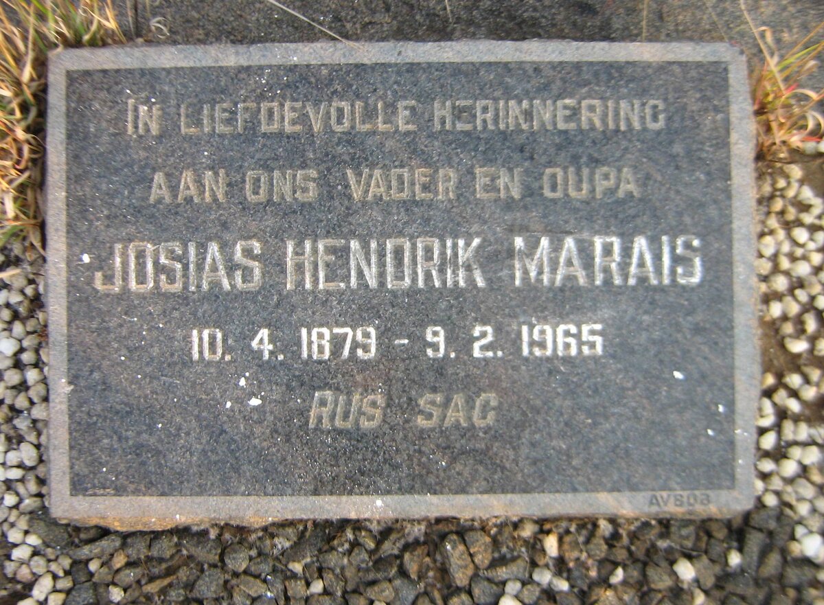 MARAIS Josias Hendrik 1879-1965