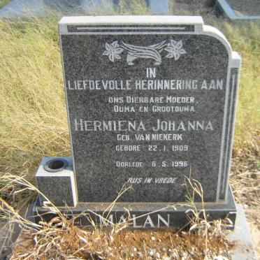 MALAN Hermiena Johanna nee VAN NIEKERK 1909-1996