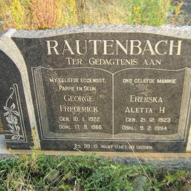 RAUTENBACH George Frederick 1922-1966 &amp; Erenska Aletta H. 1923-1994
