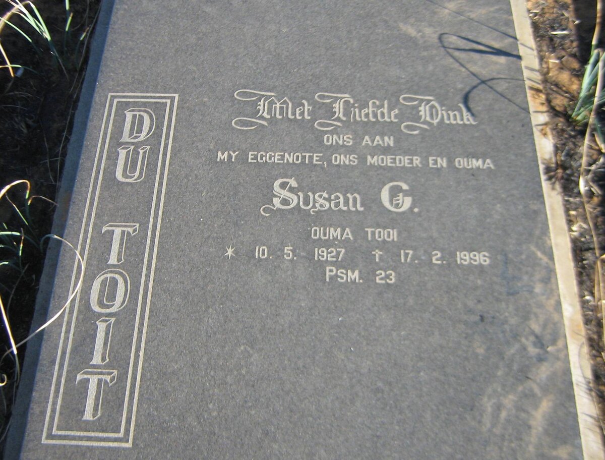 TOIT Susan G., du 1927-1996