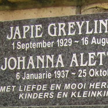 DRY Japie Greyling 1929-2011 & Johanna Aletta 1937-2019