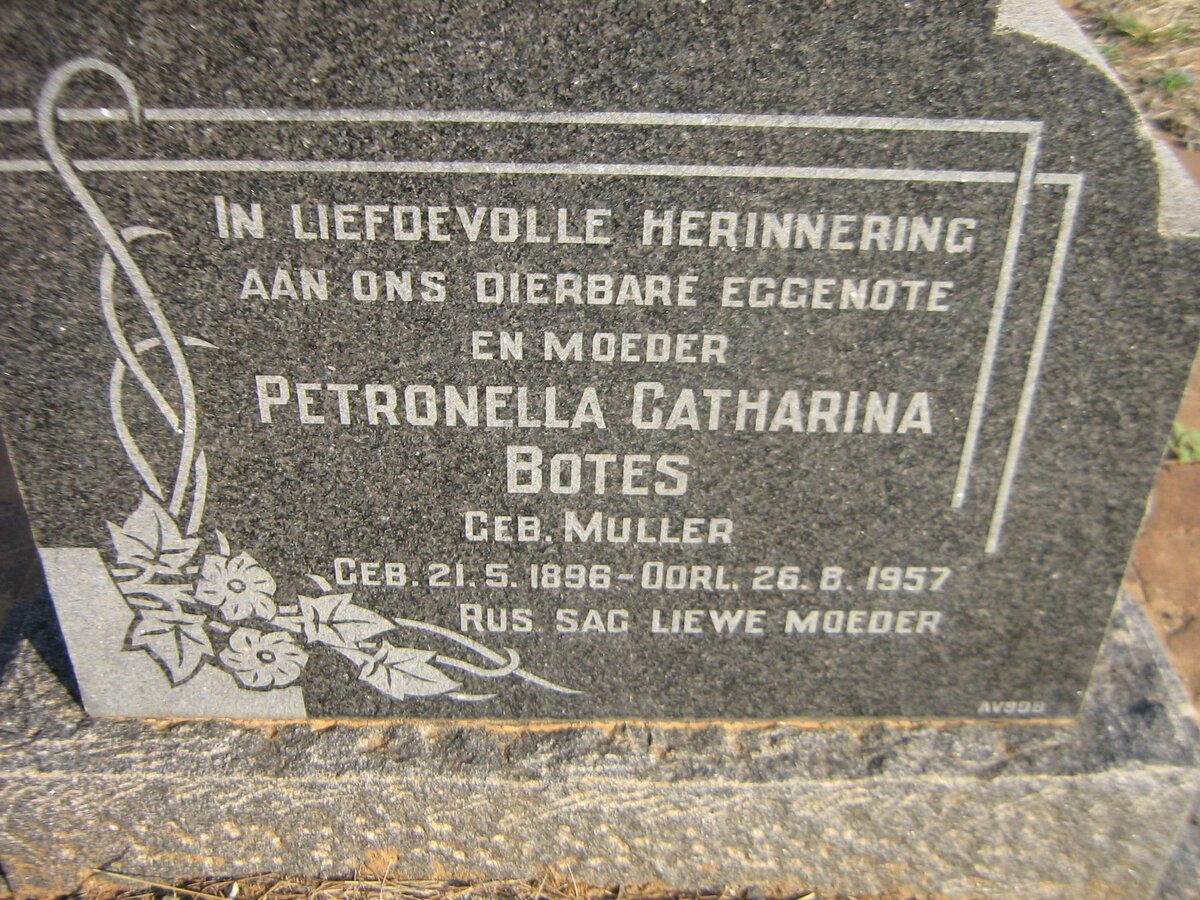 BOTES Petronella Catharina nee MULLER 1896-1957