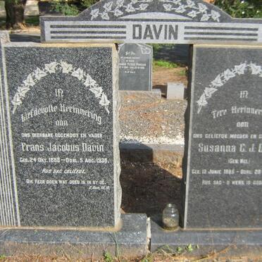 DAVIN Frans Jacobus 1888-1938 &amp; Susanna C.J. nee NEL 1895-1978