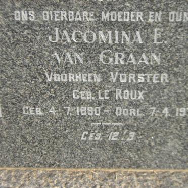 GRAAN Jacomina E., van formerly VORSTER nee LE ROUX 1890-1970