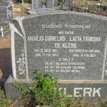 KLERK Andreas Cornelius, de 1863-1947 &amp; Lacya Fransina VENTER 1869-1927