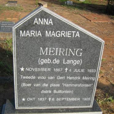 MEIRING Gert Hendrik 1837-1905 &amp; Anna Maria Magrieta DE LANGE 1867-1933