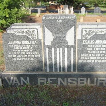 RENSBURG Esaias Johannes J., van 1869-1952 &amp; Johanna Dorethia SCHOLTZ 1876-1948