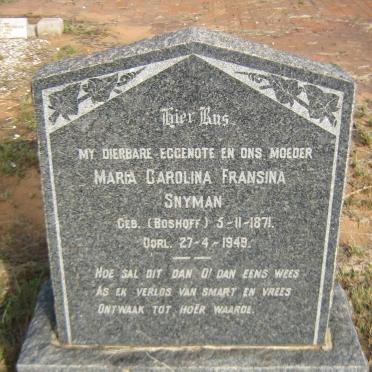 SNYMAN Maria Carolina Fransina nee BOSHOFF 1871-1949