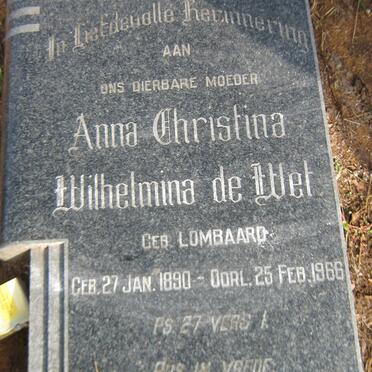 WET Anna Christina Wilhelmina, de nee LOMBAARD 1890-1966