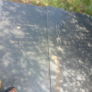 BOTHA Simon Christoffel 1892-1980 &amp; Aletta Maria COETZEE 1898-1982