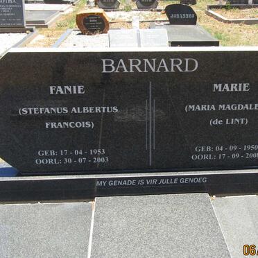 BARNARD Stefanus Albertus Francois 1953-2003 &amp; Maria Magdalena DE LINT 1950-2008