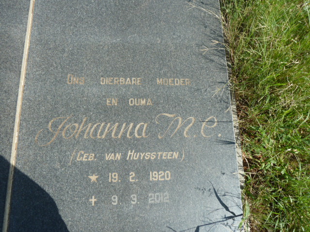 COETZER Johanna M.E. nee VAN HUYSSTEEN 1920-2012