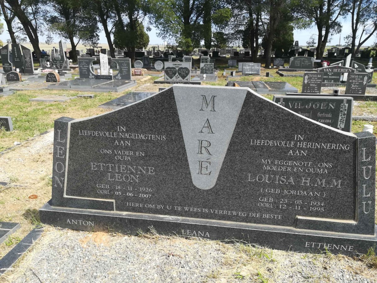 MARÉ Ettienne Leon 1926-2007 &amp; Louisa H.M.M. JORDAAN 1934-1995