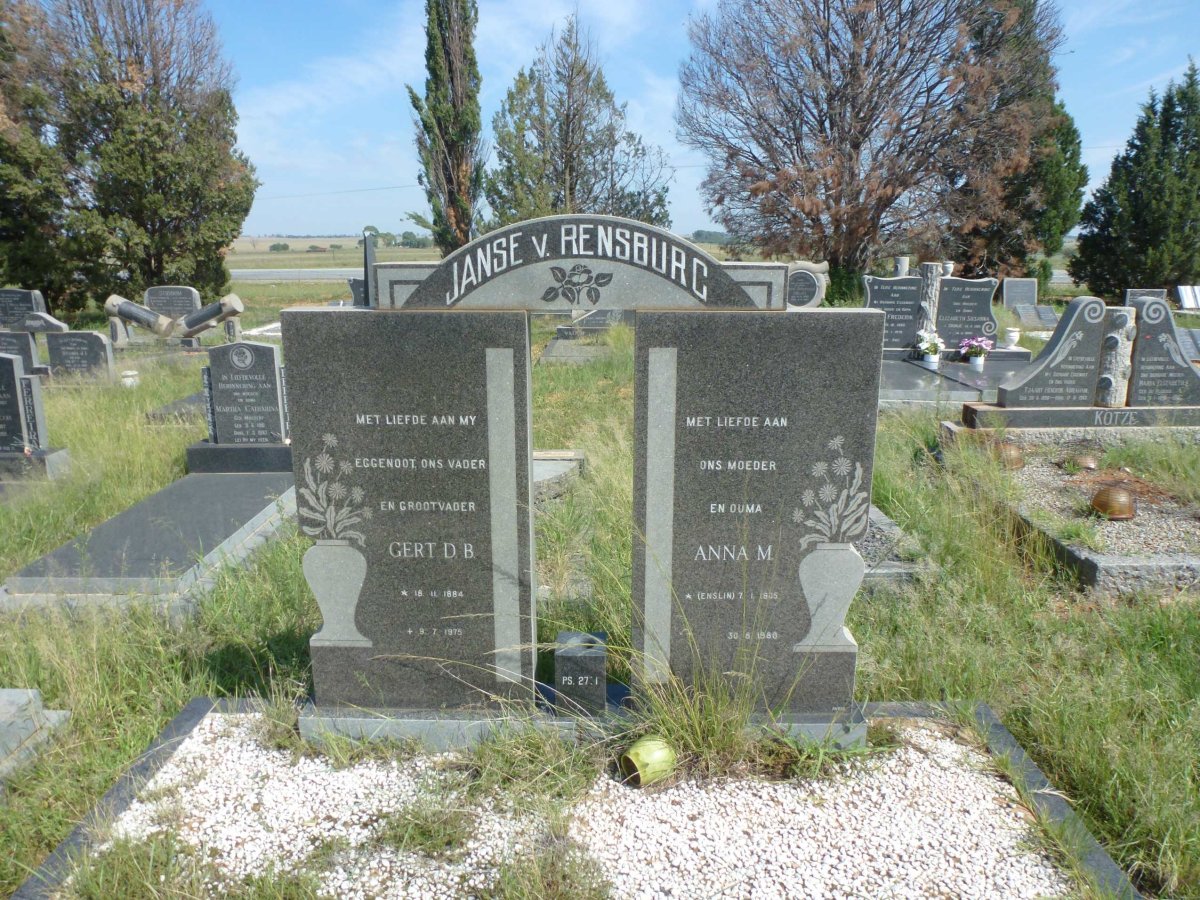 RENSBURG Gert D.B., Janse v. 1884-1975 &amp; Anna M. ENSLIN 1905-1980
