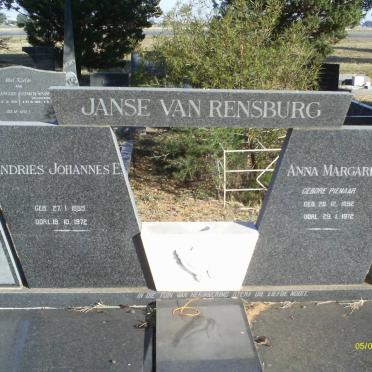 RENSBURG Andries Johannes E., Janse van 1889-1972 &amp; Anna Margaretha PIENAAR 1892-1972