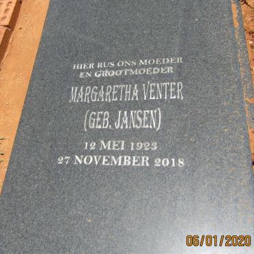 VENTER Margaretha nee JANSEN 1923-2018