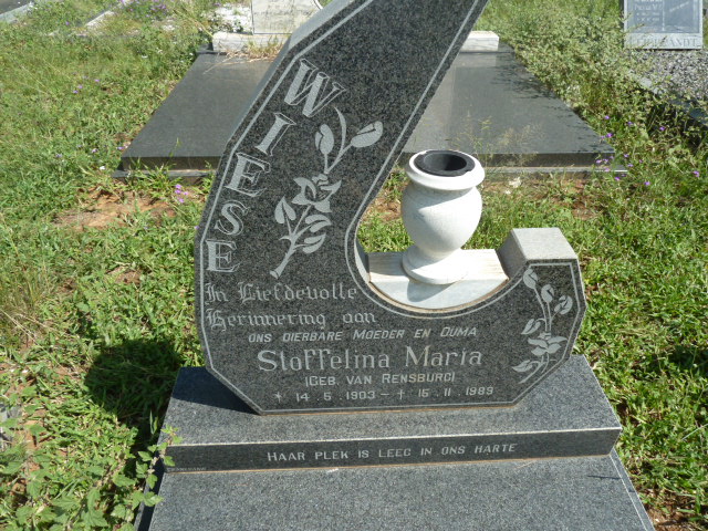 WIESE Stoffelina Maria nee VAN RENSBURG 1903-1989