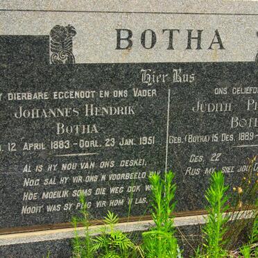BOTHA Johannes Hendrik 1883-1951 &amp; Judith Philippina BOTHA 1889-1952