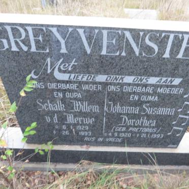 GREYVENSTEIN Schalk Willem v.d. Merwe 1929-1993 &amp; Johanna Susanna Dorothea PRETORIUS 1920-1993
