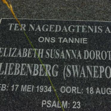 LIEBENBERG Elizabeth Susanna Dorothea nee SWANEPOEL 1934-2015