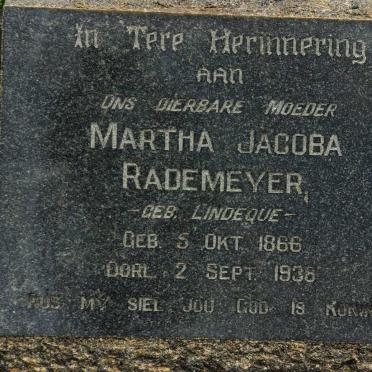 RADEMEYER Martha Jacoba nee LINDEQUE 1866-1938