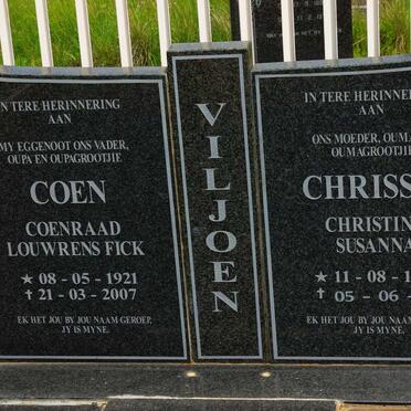VILJOEN Coenraad Louwrens Fick 1921-2007 &amp; Christina Susanna 1926-2011
