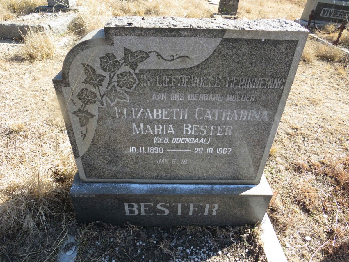 BESTER Elizabeth Catharina Maria nee ODENDAAL 1890-1967