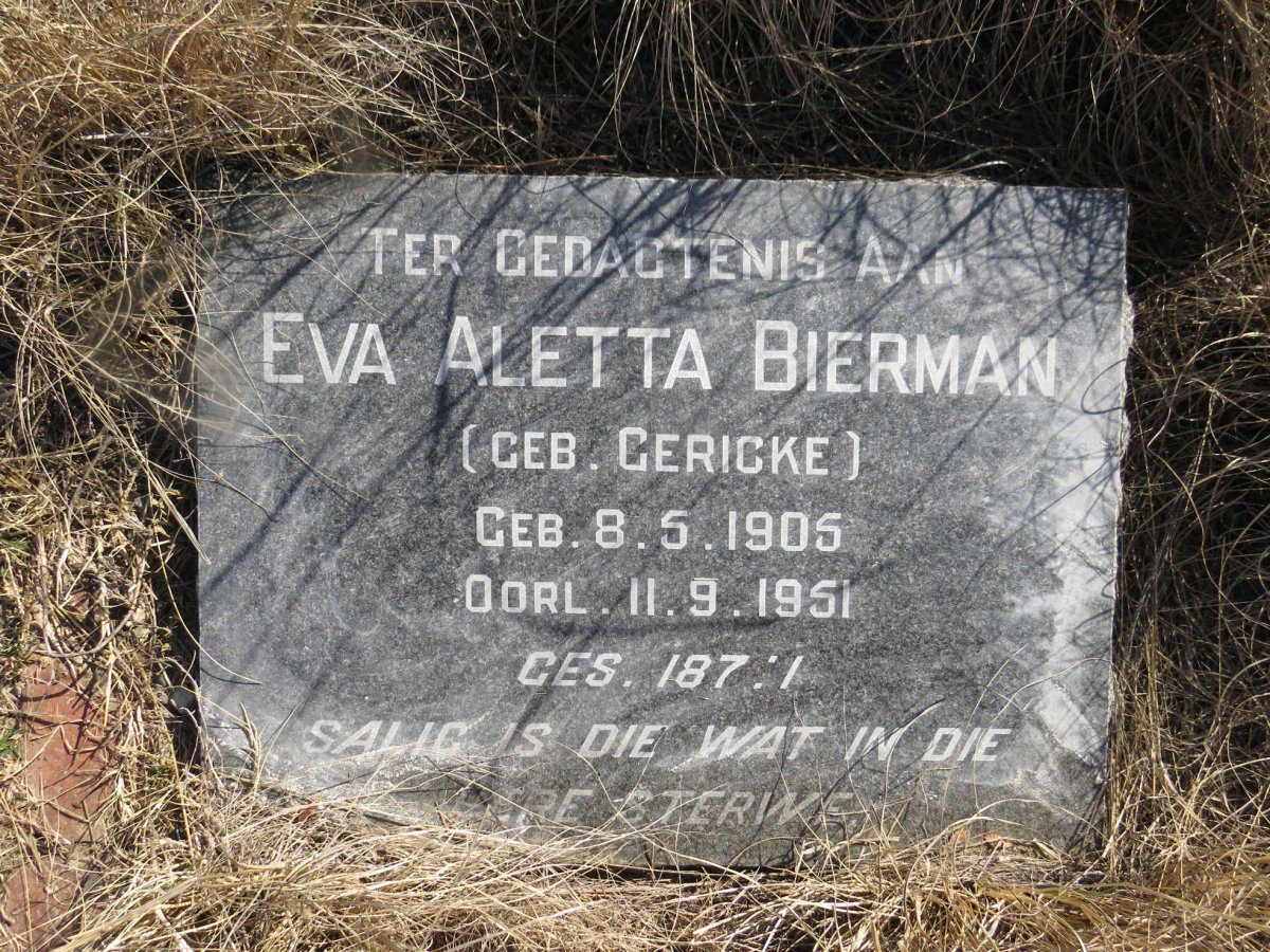 BIERMAN Eva Aletta nee GERICKE 1905-1951