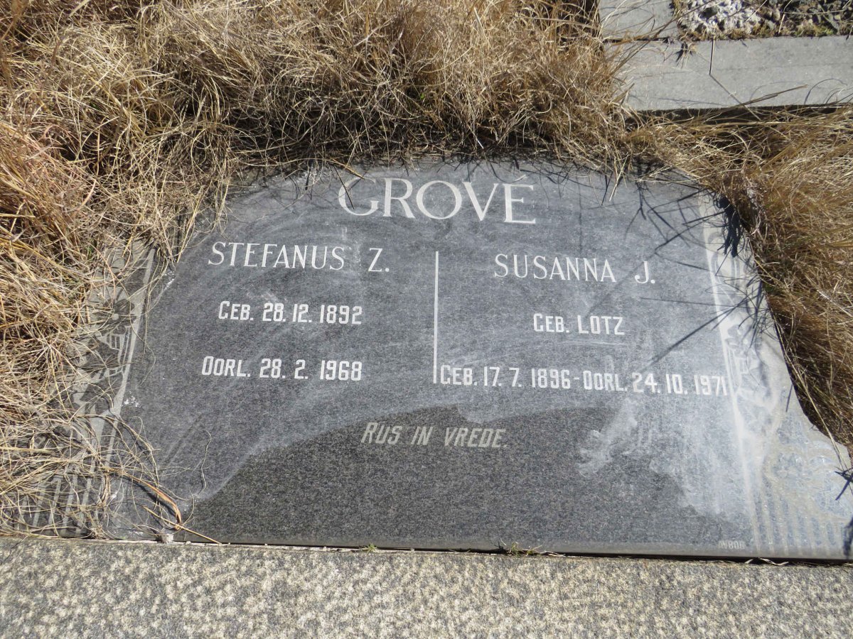 GROVE Stefanus Z. 1892-1968 &amp; Susanna J. LOTZ 1896-1971