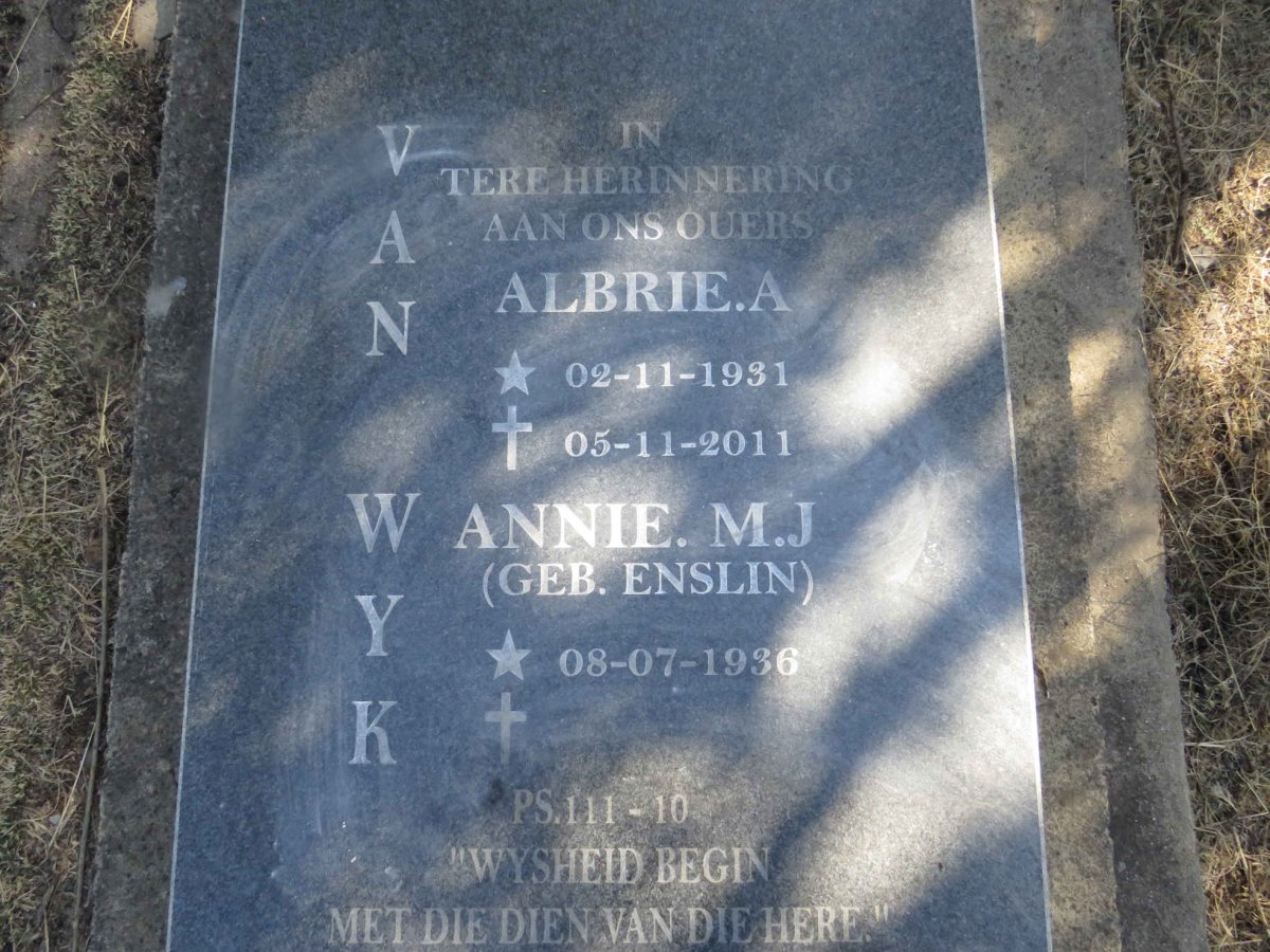 WYK Albrie A., van 1931-2011 & Annie M.J. ENSLIN 1936-