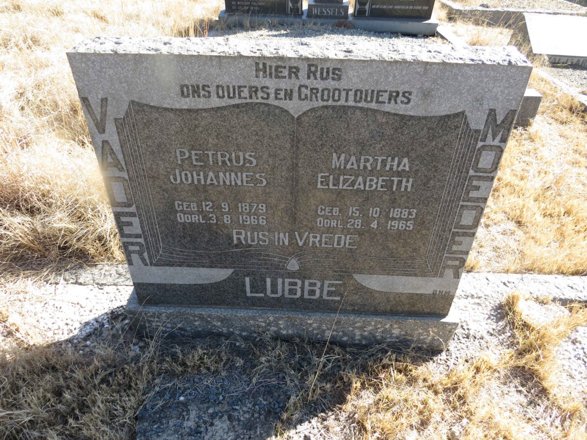 LUBBE Petrus Johannes 1879-1966 &amp; Martha Elizabeth 1883-1965