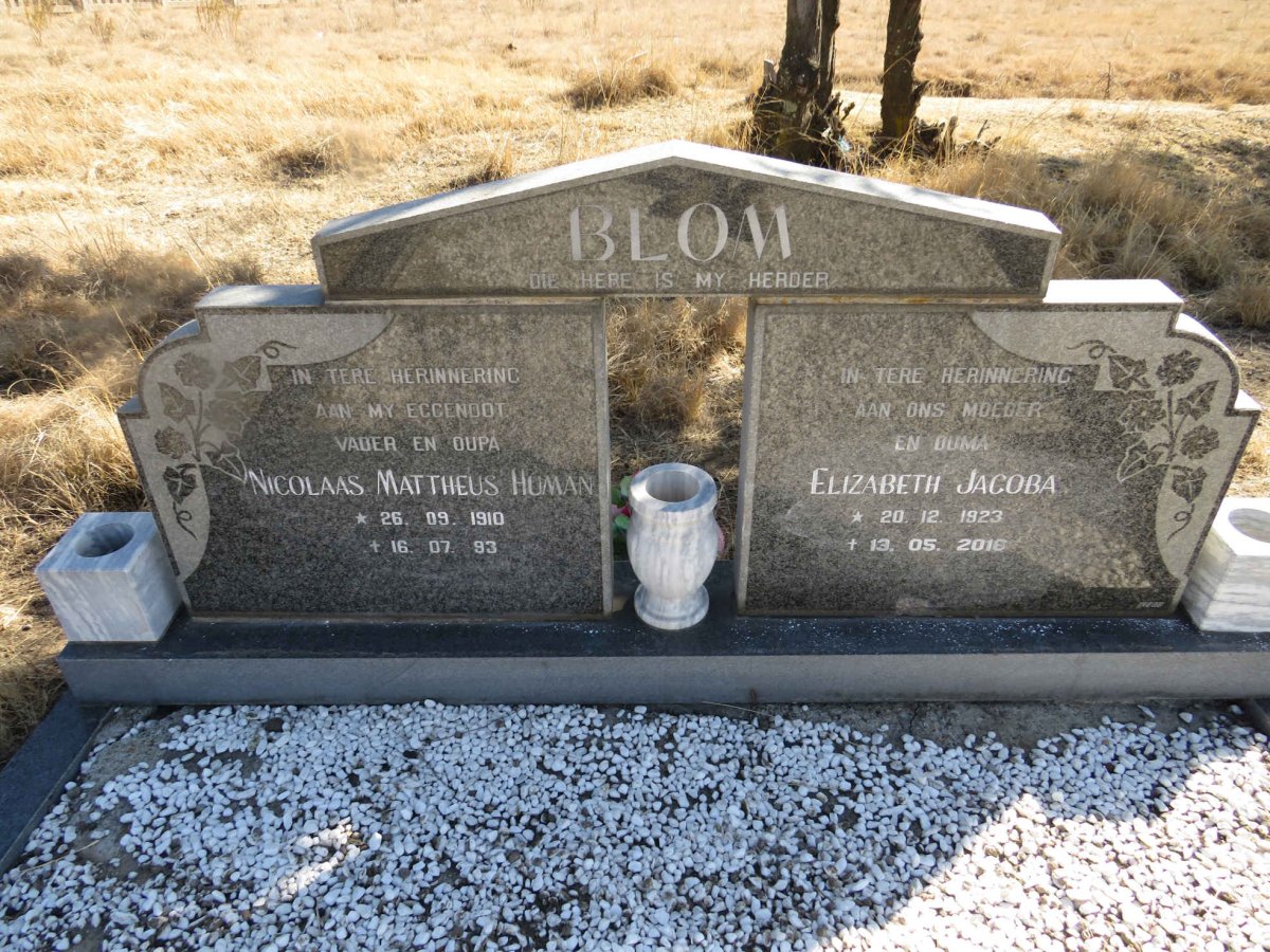 BLOM Nicolaas Mattheus Human 1910-1993 & Elizabeth Jacoba 1923-2016
