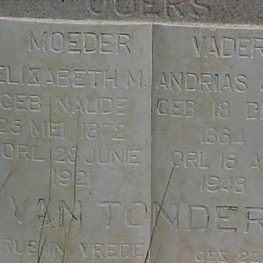 TONDER Andrias J.J., van 1864-1948 &amp; Elizabeth M. NAUDE 1872-1921