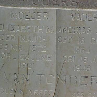 TONDER Andrias J.J., van 1864-1948 &amp; Elizabeth M. NAUDE 1872-1921