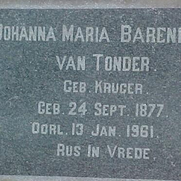 TONDER Johanna Maria Barendina, van nee KRUGER 1877-1961