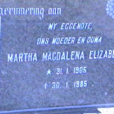RENSBURG Martha Magdalena Elizabeth, J. van 1905-1985