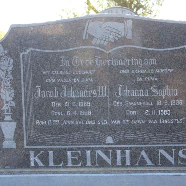 KLEINHANS Jacob Johannes W. 1889-1968 &amp; Johanna Sophia SWANEPOEL 1896-1983