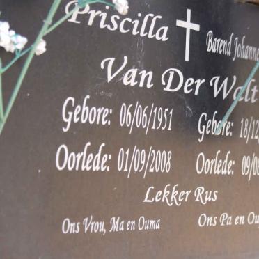 WALT Barend Johannes, van der 1951-2009 &amp; Priscilla 1951-2008