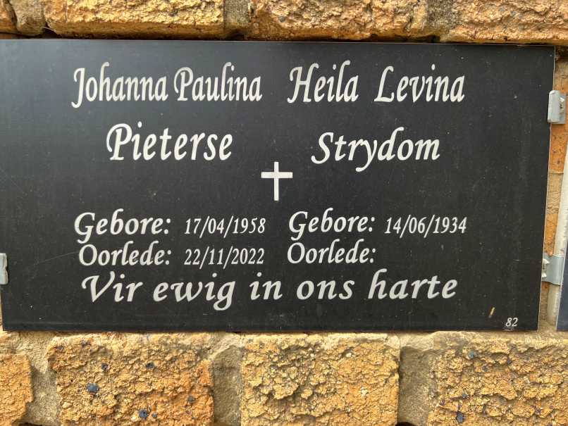 PIETERSE Johanna Paulina 1958-2022 :: STRYDOM Heila Levina 1934-