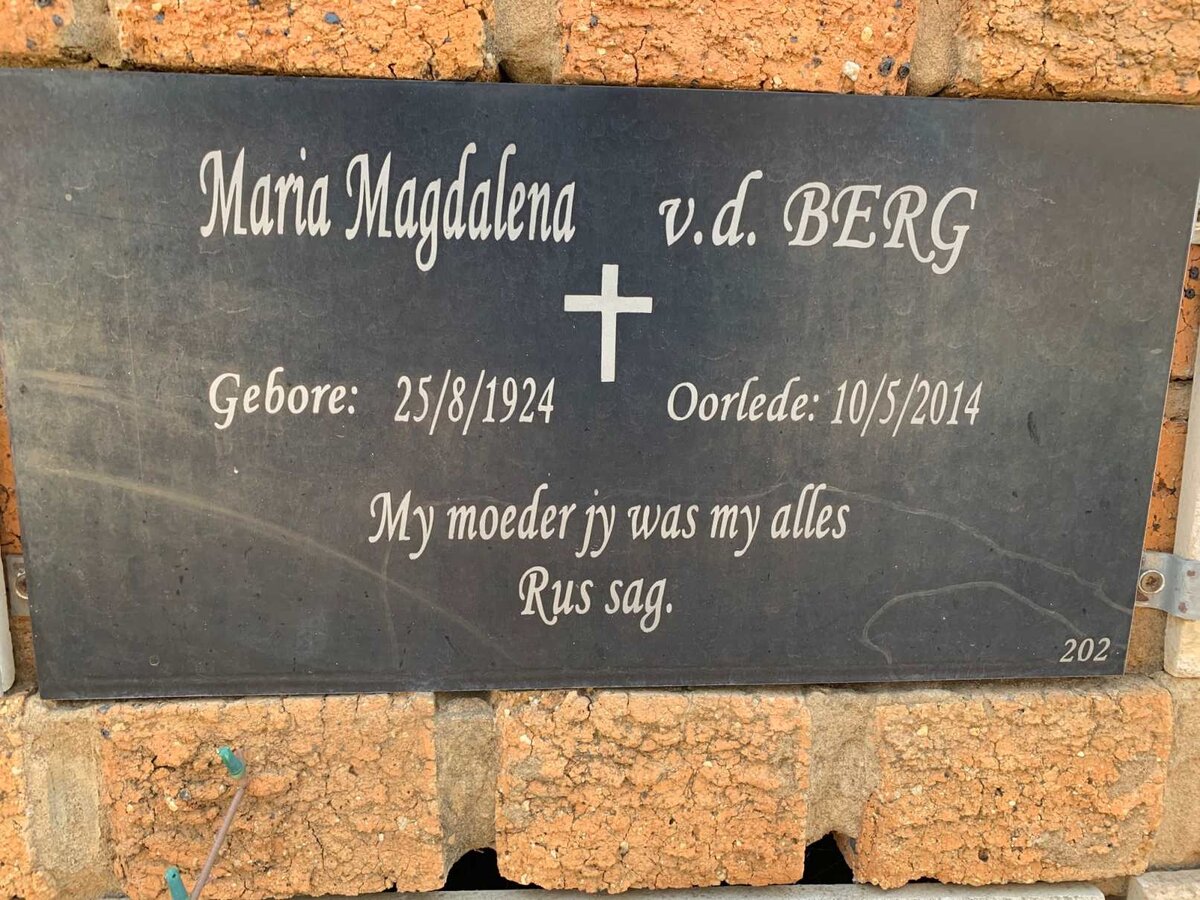 BERG Maria Magdalena, v.d. 1924-2014