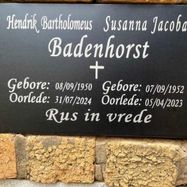BADENHORST Hendrik Bartholomeus 1950-2024 & Susanna Jacoba 1952-2023
